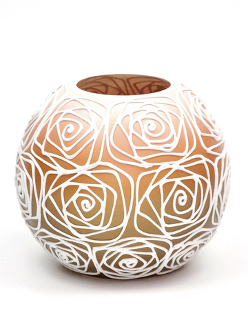 Handpainted Glass Vase for Flowers | Painted Orange Art Glass Round Vase | Interior Design Home Room Decor | Table vase 6 inch | 5578/180/sh120.1