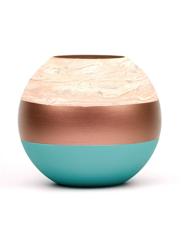 Handpainted Glass Vase | Painted Copper Bowl Art Glass Round Vase | Interior Design Home Room Decor | Table vase 6 inch | 5578/180/sh170