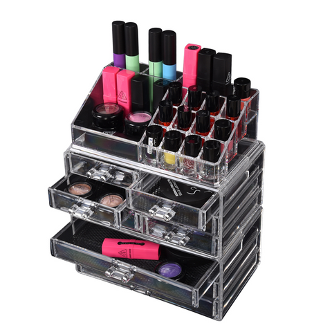 Acrylic Cosmetic Makeup Organizer | Clear Jewellery Storage Box - 9 Drawer