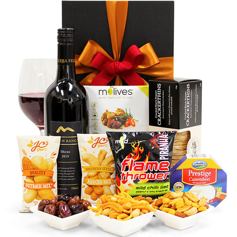 Happy Hour Gift Hamper - Wine, Crackers, Nuts & Cheese - Wine Party Gift Box Hamper for Birthdays, Graduations, Christmas, Easter, Holidays, Anniversaries, Weddings, Office & College Parties