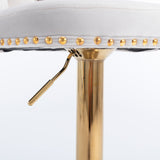 2x Height Adjustable Swivel Bar Stool Velvet Studs Barstool with Footrest and Golden Base- Beige