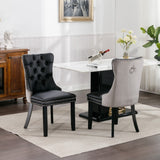 2x PU Faux Leather & Velvet Dining Chairs-Black & Grey