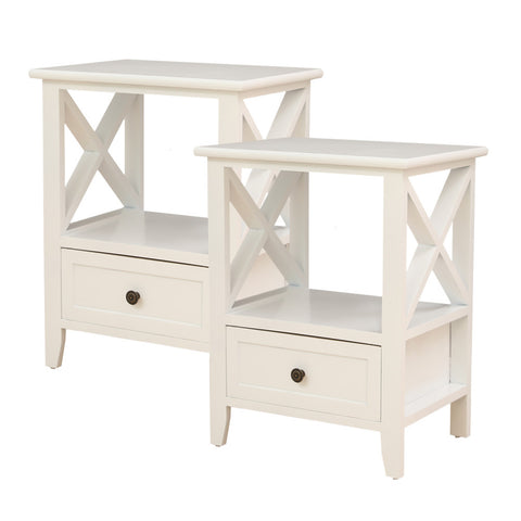 2-tier Bedside Table with Storage Drawer 2 PC &#8211; Rustic White
